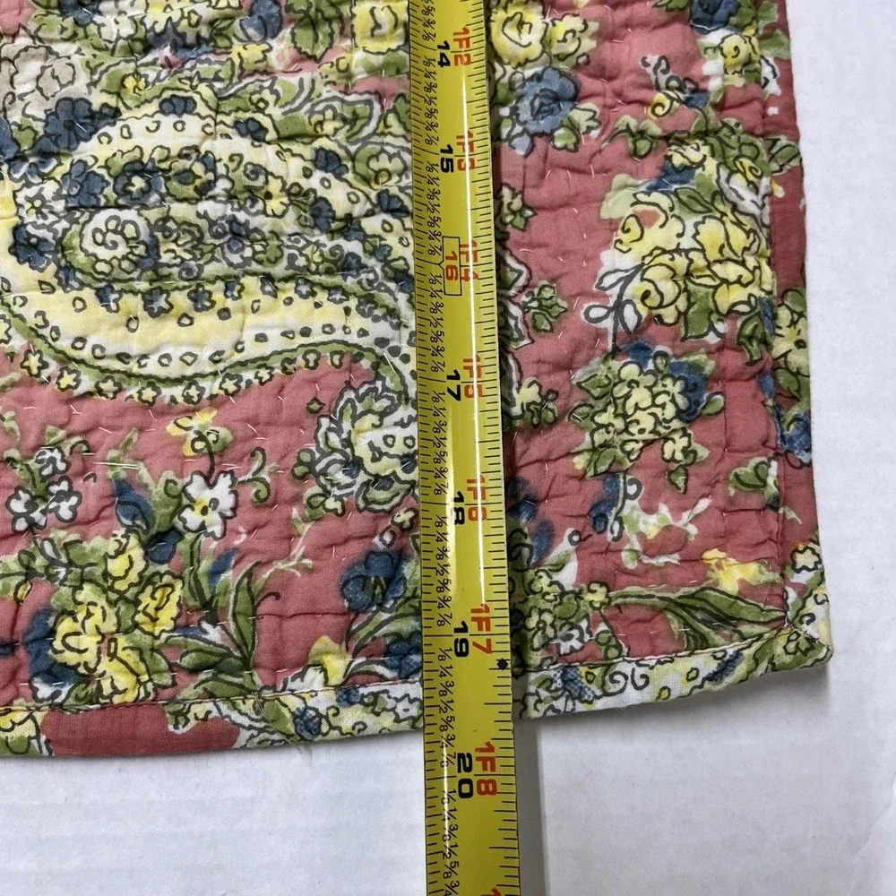 Pottery Barn Queen Quilt & Sham Pic Stitch Blue Pink Floral Paisley Reversible‎